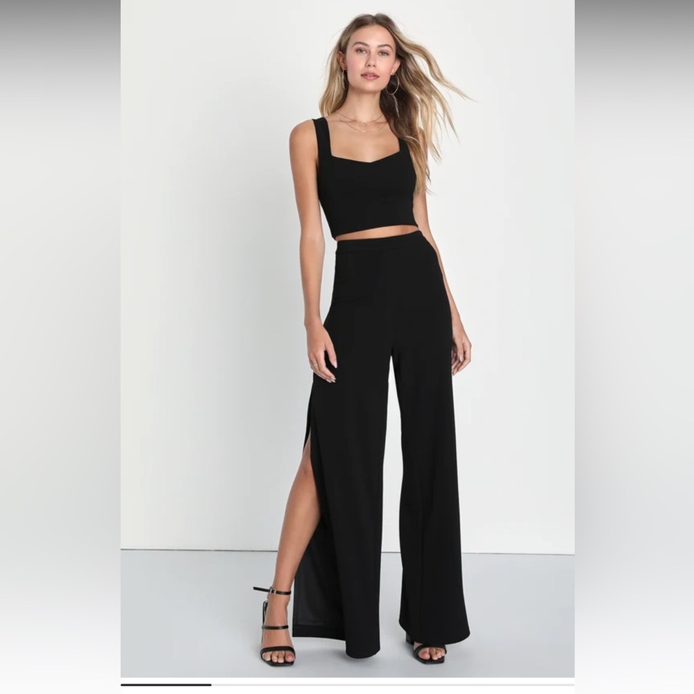 Lulus Chic Purpose Black Sleeveless Wide-Leg Two-Piece Jumpsuit
